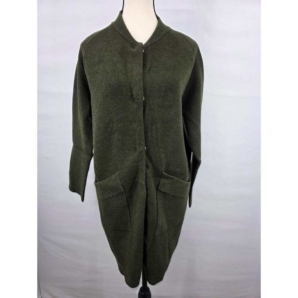 Kerisma M5152 Olive Green Longline Snap Front Cardigan Sweater Coat S/M